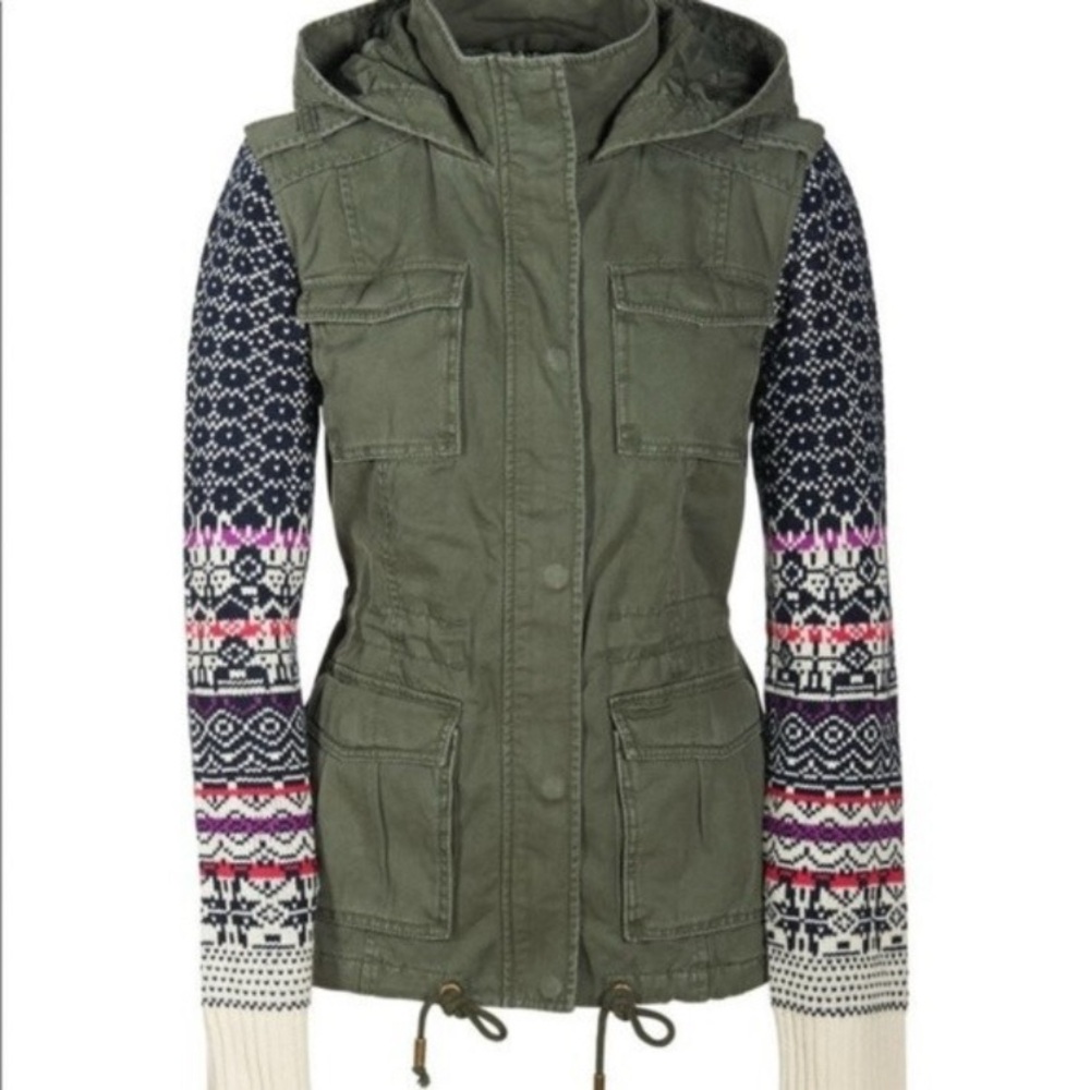 Aeropostale Green Cargo Jacket with Nordic Knit Sleeves Size S ( junior)